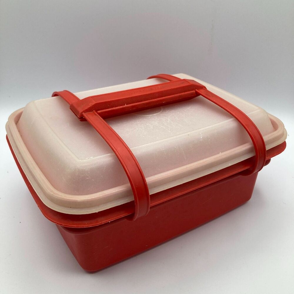 Vintage Tupperware Orange Red Pack N Carry Lunch Box 1254-9